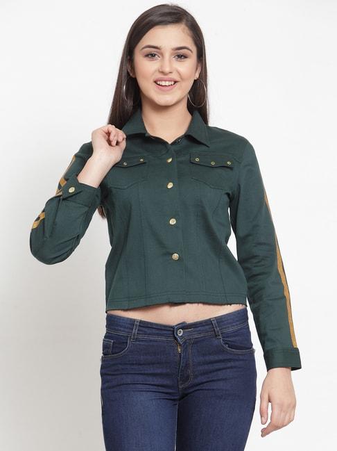 KASSUALLY Green Relaxed Fit Crop Denim Jacket