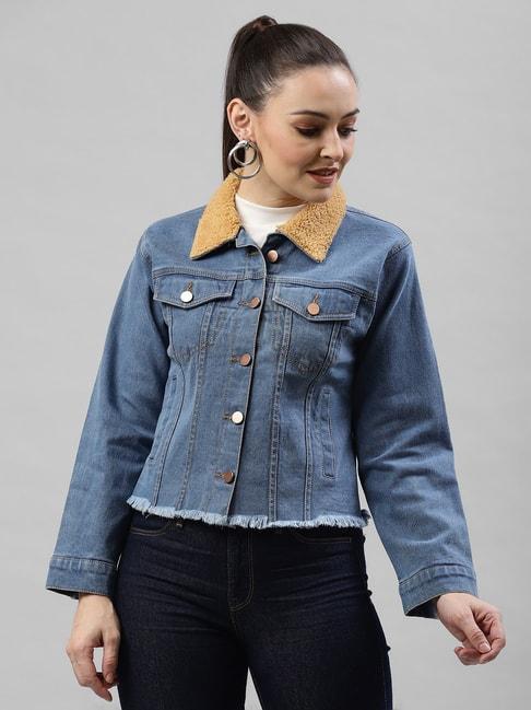 KASSUALLY Blue Cotton Relaxed Fit Denim Jacket