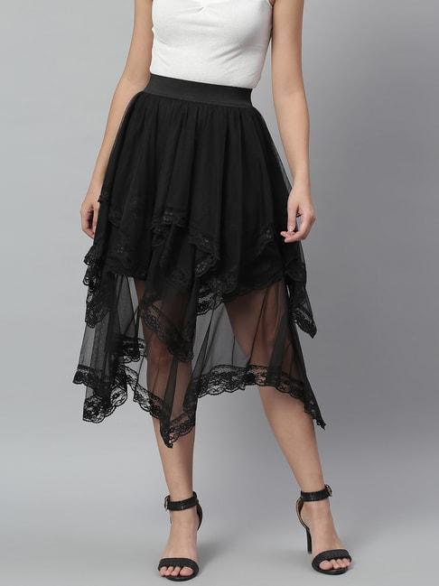 KASSUALLY Black Self Design Skirt