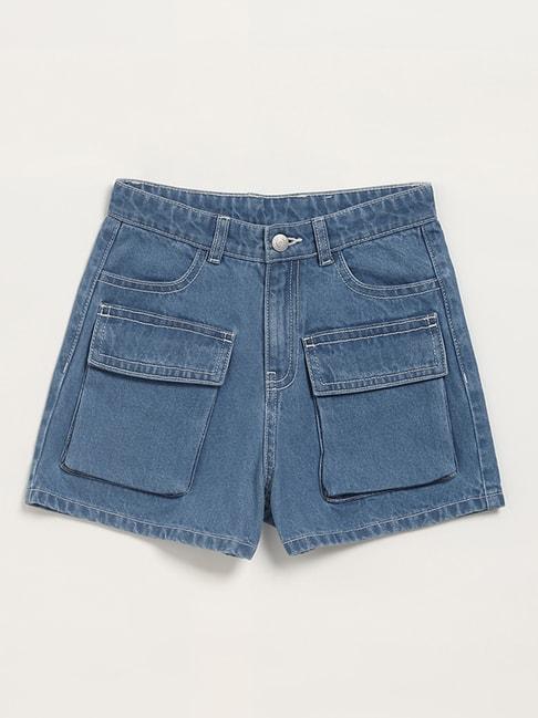 Y&F Kids by Westside Mid-Rise Blue Cargo Denim Shorts