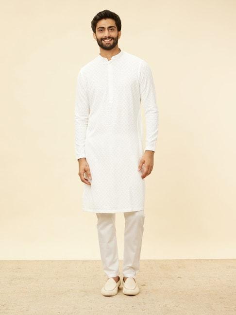 manyavar-white-regular-fit-embroidered-kurta-bottom-set