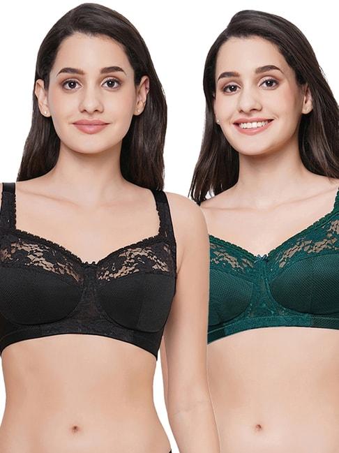 Wacoal Black & Teal Lace Full Coverage Non-Wired Minimizer Bra - Pack of 2