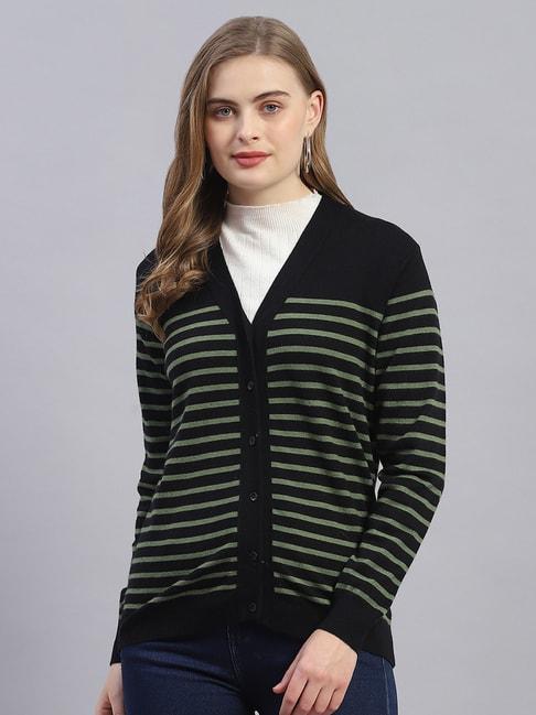 Monte Carlo Black & Green Wool Striped Cardigan