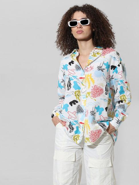 Only White Printed Oversized Shirt