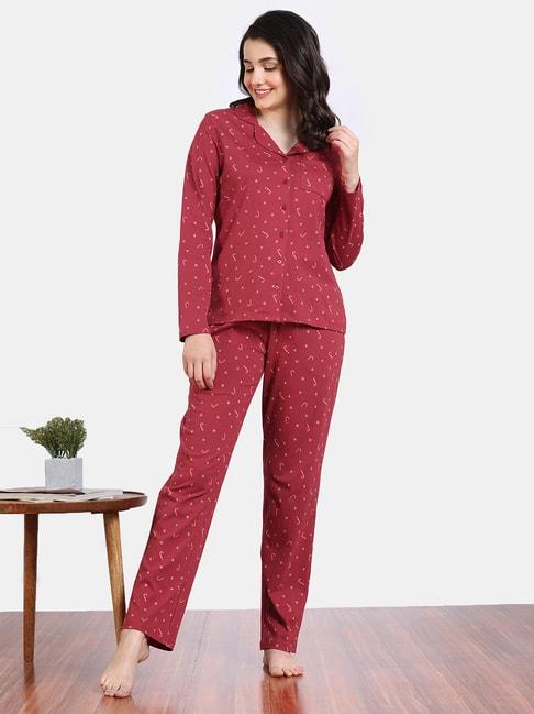 zivame-red-printed-shirt-with-pyjamas