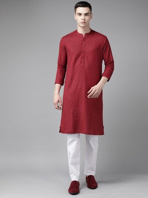 see-designs-maroon-&-white-cotton-regular-fit-printed-kurta-bottom-set