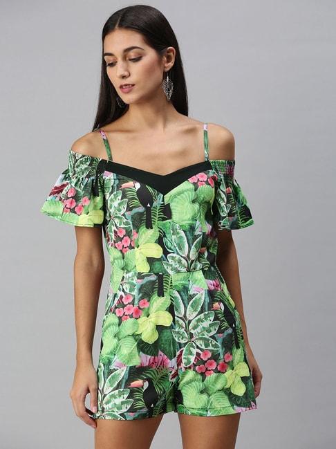 kassually-green-floral-print-playsuit