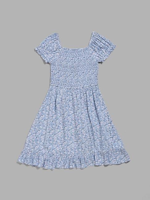 Y&F Kids by Westside Light Blue Ditsy Floral Printed Smocked Dress