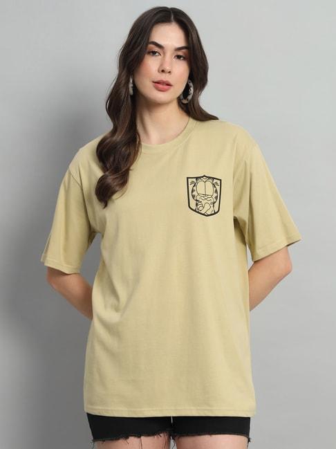 COLOR CAPITAL Light Khaki Graphic Print Oversized T-Shirt