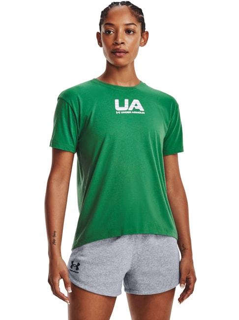 UNDER ARMOUR Green Cotton Graphic Print Sports T-Shirt