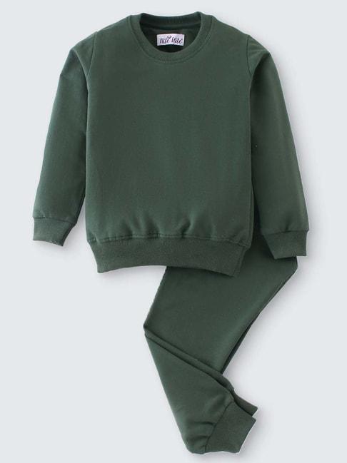 Nite Flite Kids Olive Cotton Regular Fit Full Sleeves Sweatshirt Set