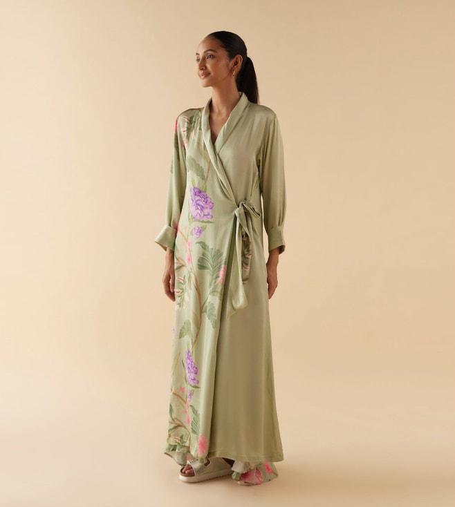 Sleeplove Sage Green Paradise Of Love Floral Dream Cuffed Lounge Robe
