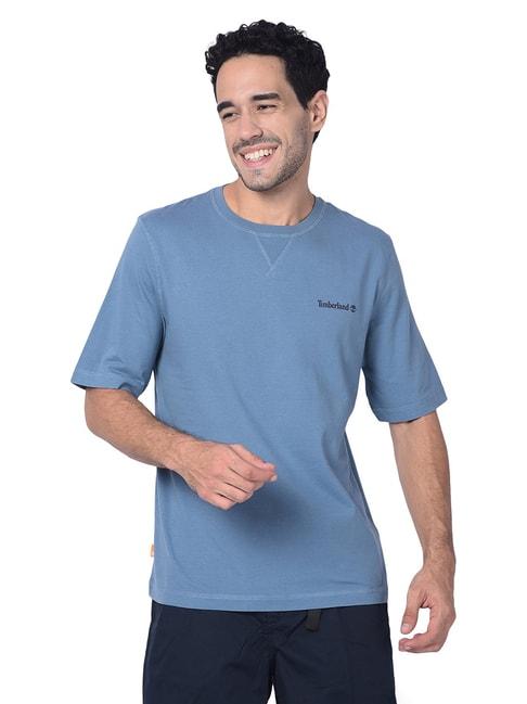 Timberland Blue Regular Fit Logo Print Crew T-Shirt