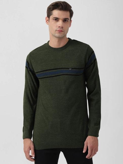 Peter England Casuals Green Regular Fit Colour Block Sweater
