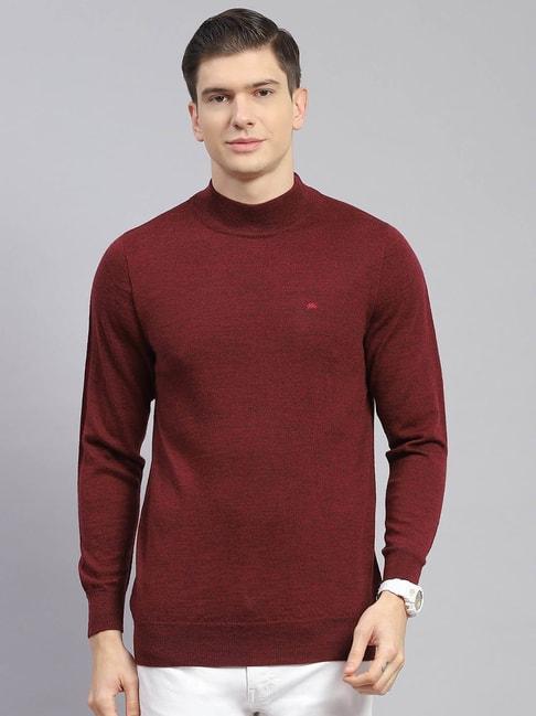 Monte Carlo Mix Maroon Regular Fit Pure Wool Sweater