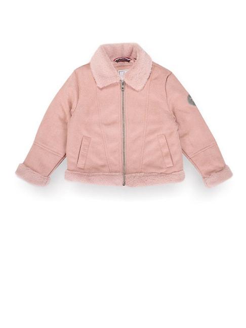 U.S. Polo Assn. Kids Pink Solid Full Sleeves Suede Jacket
