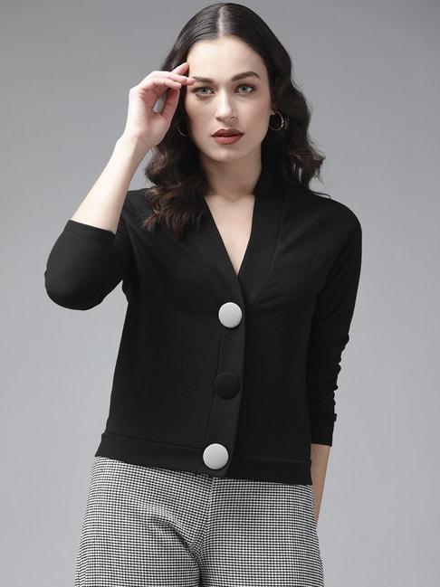 KASSUALLY Black Cotton Relaxed Fit Cardigan
