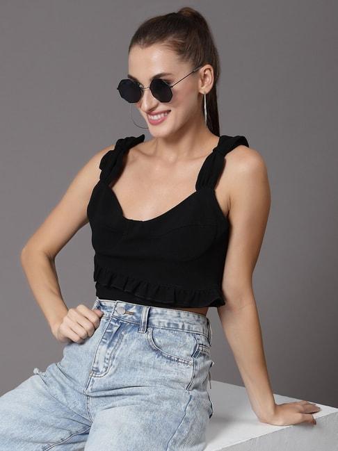 KASSUALLY Black Relaxed Fit Crop Top