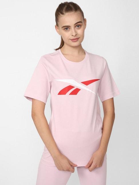 Reebok Pink Cotton Printed T-Shirt