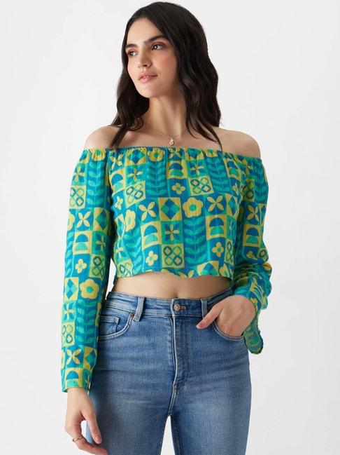 The Souled Store Blue Cotton Printed Crop Top