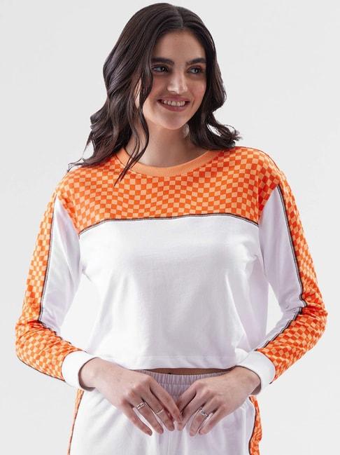 The Souled Store White Cotton Chequered Crop T-Shirt