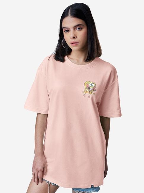 The Souled Store Peach Cotton Printed T-Shirt