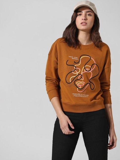 Only Brown Cotton Graphic Print Sweatshirt