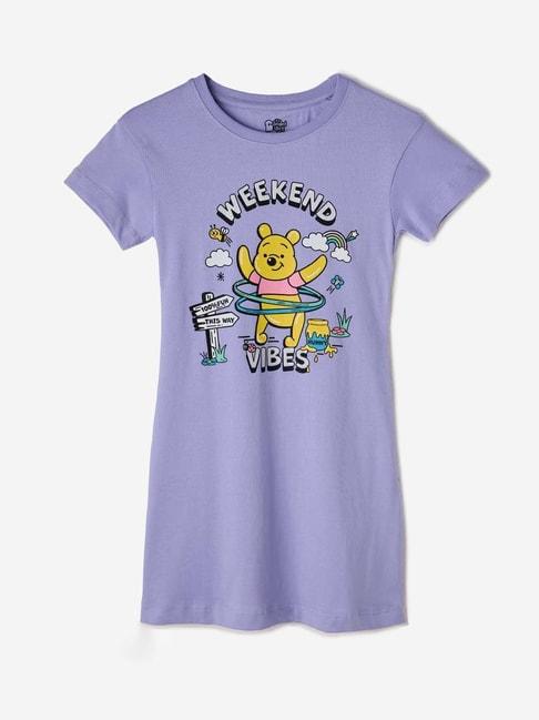 The Souled Store Kids Purple Cotton Printed Winnie The Pooh Dress