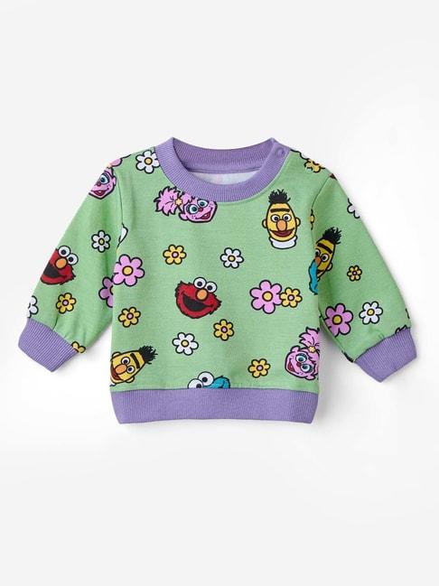The Souled Store Kids Green & Purple Cotton Printed Full Sleeves Sweatshirt