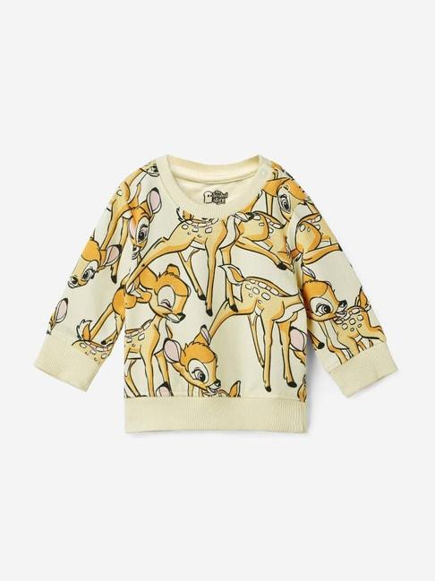 The Souled Store Kids Cream & Yellow Cotton Printed Full Sleeves Bambi Sweatshirt