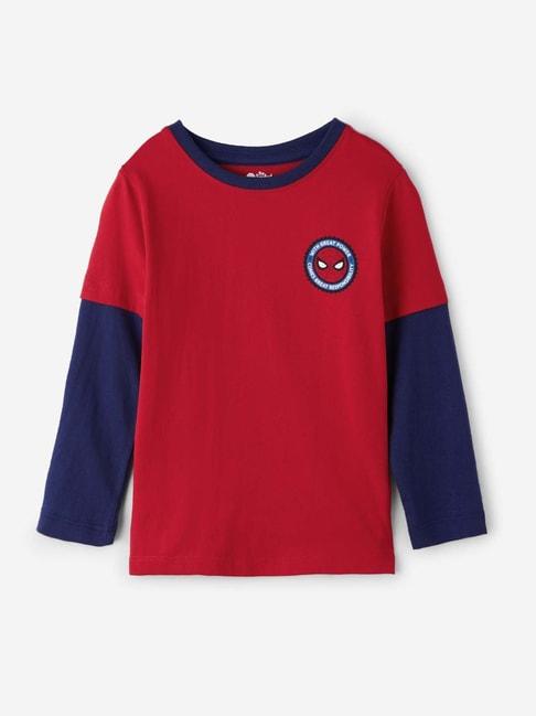 The Souled Store Kids Red & Navy Cotton Printed Full Sleeves Spiderman Sweatshirt