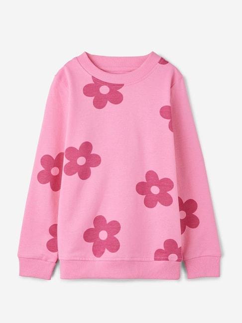 The Souled Store Kids Pink Cotton Floral Print Full Sleeves Sweatshirt