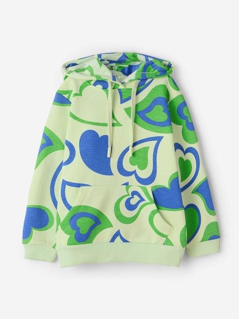 The Souled Store Kids Green & Blue Cotton Printed Full Sleeves Hoodie