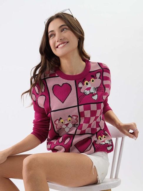 The Souled Store Pink Printed Sweater