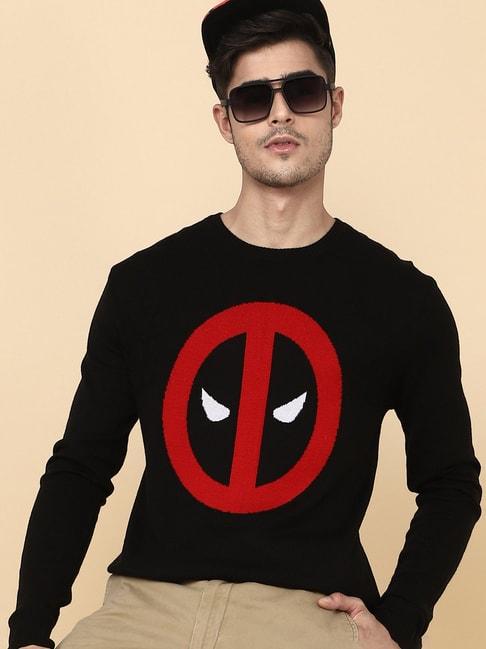 free-authority-black-regular-fit-deadpool-printed-sweater