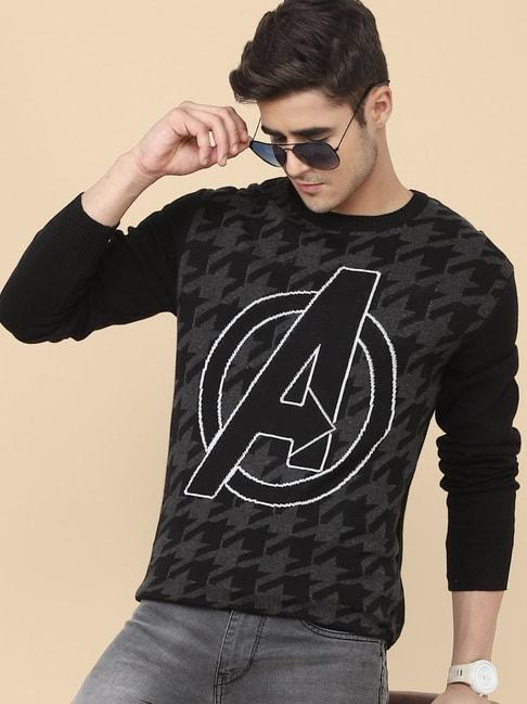Free Authority Black Regular Fit Avengers Printed Sweater