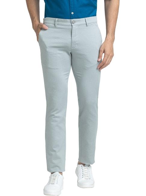 Parx Mint Green Tapered Fit Printed Flat Front Trousers