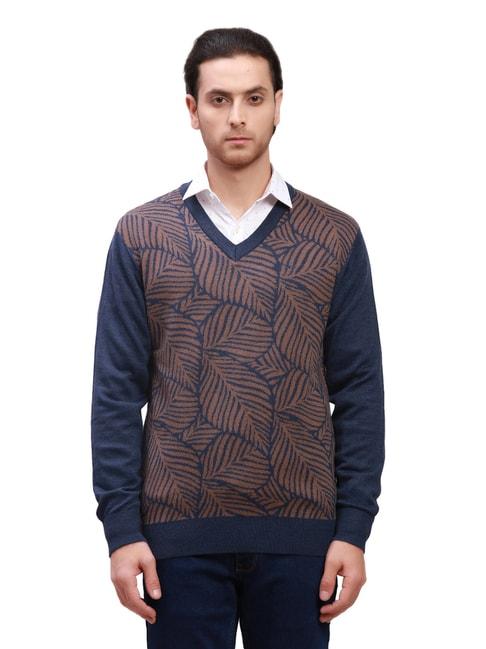 ColorPlus Dark Blue Tailored Fit Self Design Sweater