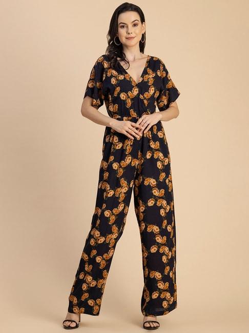 Moomaya Navy & Mustard Floral Print Jumpsuit