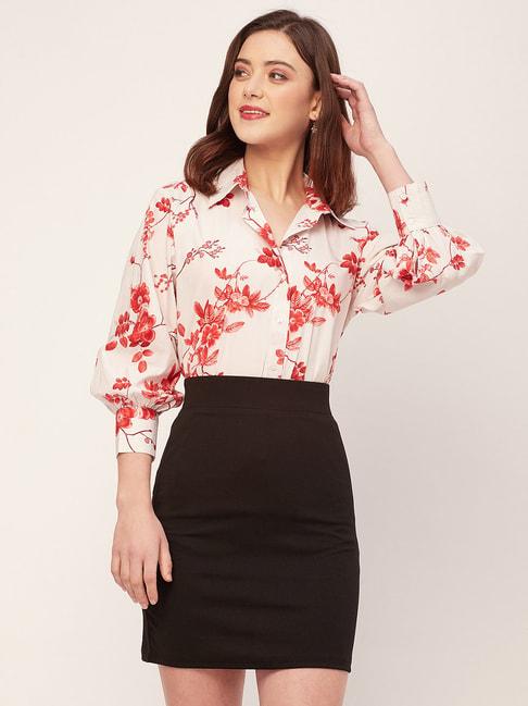 Moomaya Red & White Cotton Floral Print Shirt