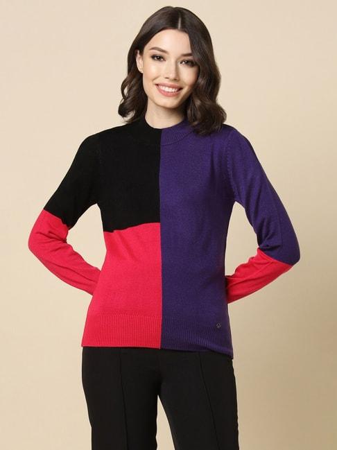 allen-solly-purple-&-black-color-block-sweater