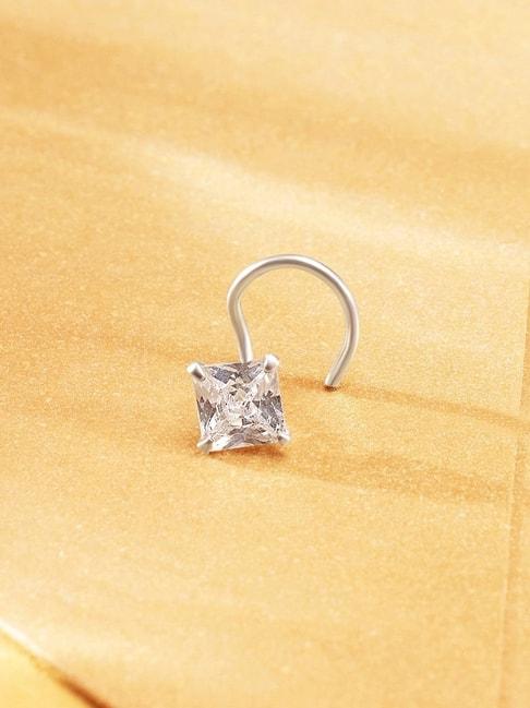 March by FableStreet 92.5 Sterling Silver Square Zircon Solitaire Nosepin for Women