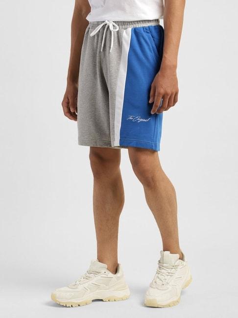 levi's-grey-melange-cotton-regular-fit-colour-block-shorts