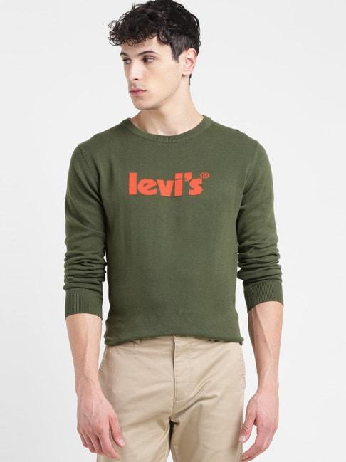 Levi's Olive Cotton Regular Fit Logo Printed Sweater