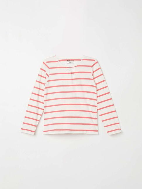 Fame Forever by Lifestyle Kids Off-White Cotton Striped Full Sleeves Tee