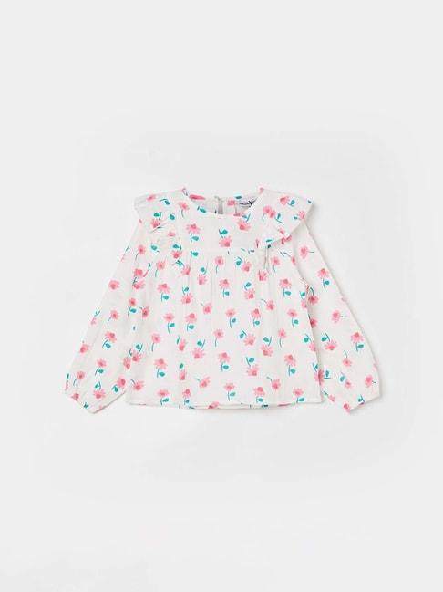 Fame Forever by Lifestyle Kids White & Pink Cotton Floral Print Full Sleeves Top