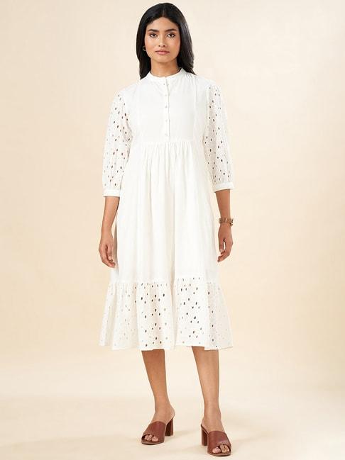 Akkriti by Pantaloons White Cotton Embroidered Peplum Dress