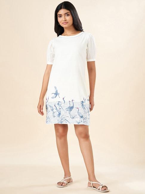 Akkriti by Pantaloons White Cotton Printed A-Line Dress