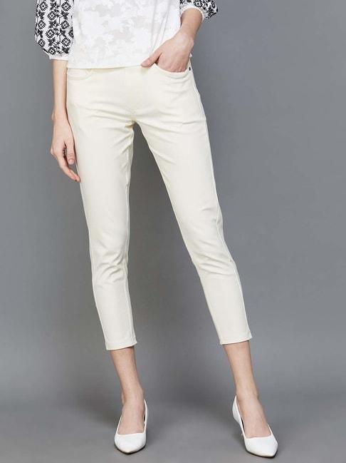 Colour Me by Melange Off-White Mid Rise Cropped Jeggings