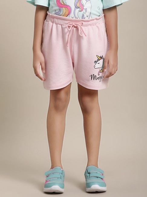 Kidsville Printed Pink Regular Fit Shorts For Girls